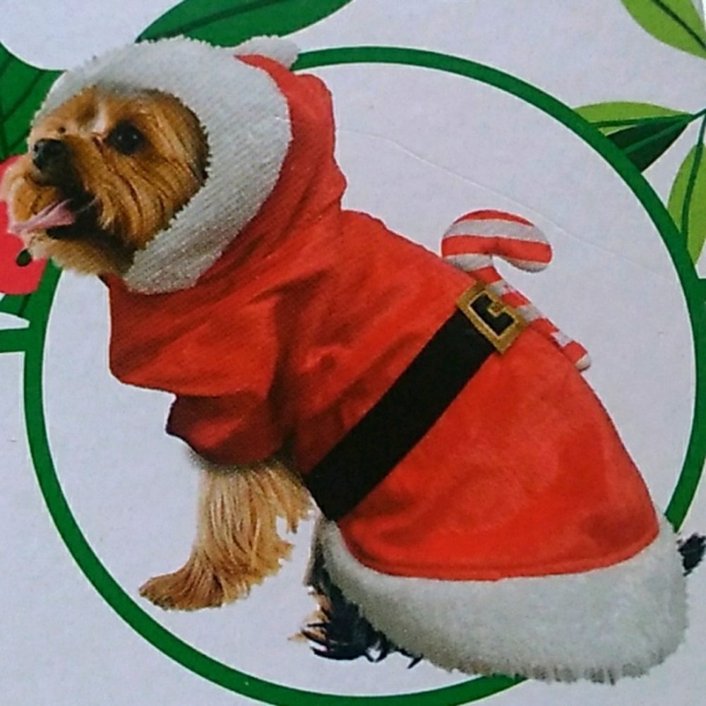 Holiday Pet Costume Red Santa Paws Claws Red Hooded Suit Elastic Waist -medium